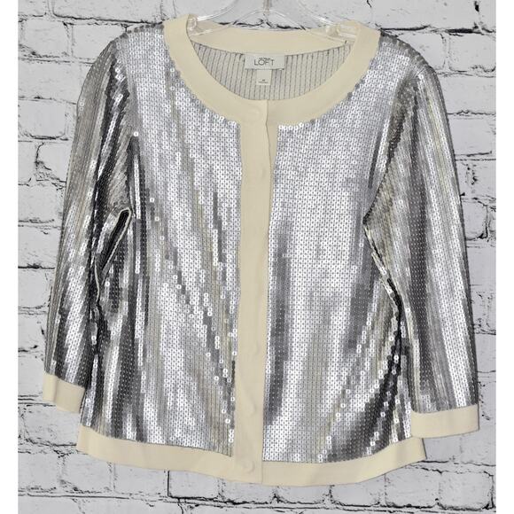 Ann Taylor LOFT Women's Cardigan Sequin 3/4 Sleeve Snap Button Sweater Size M - Picture 1 of 6